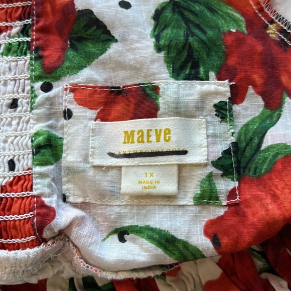 Maeve Square Neck Smocked Babydoll Dress Red Floral Side Zip Sz 1X NEW - Picture 9 of 15